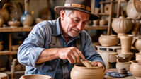 Meșteșugar din Buzău lucrând ceramică